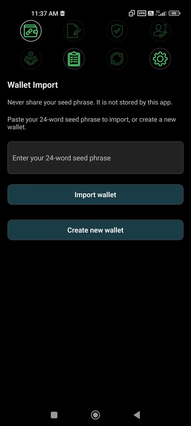 Wallet Import Screen